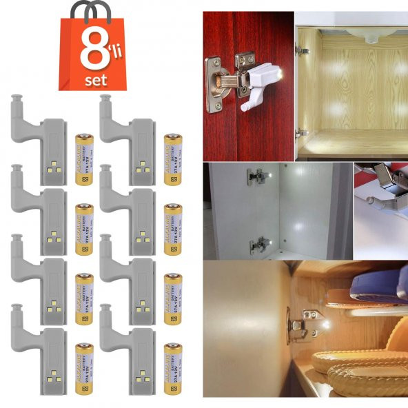 8li Otomatik Dolap Lambası Mutfak Banyo Gardırop Çekmece İçi Aydınlatma Menteşe Lambası