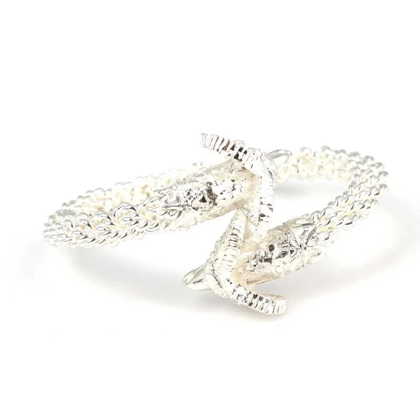 925 Ayar Gümüş Üçgen Örgü Burma Kollu Koç Kafalı Bilezik ürün görseli 1