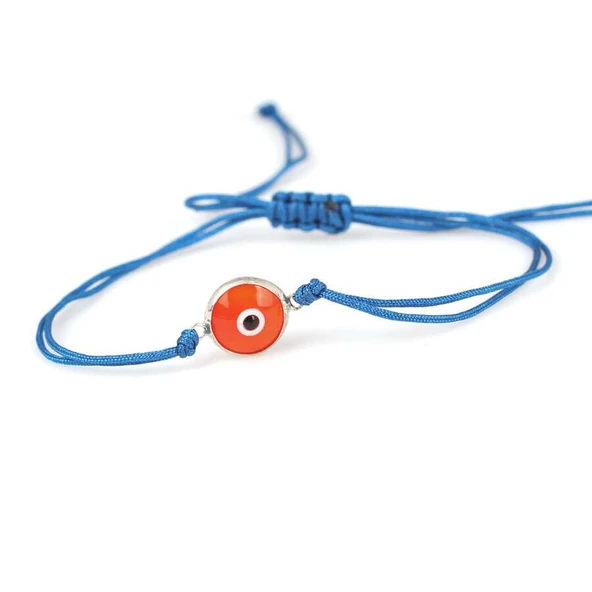 925 Ayar Gümüş Çerçeveli Nazar Boncuk İpli Bileklik ürün görseli