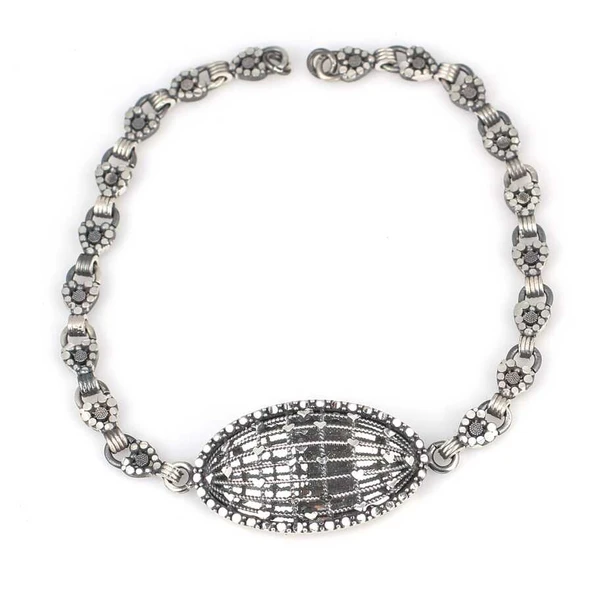 925 Ayar Gümüş Oksitli Kalemli Zincir Bileklik ürün görseli 1