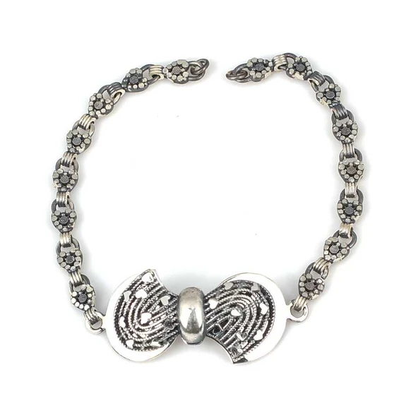 925 Ayar Gümüş Oksitli Kalemli Esli Kurdele Bileklik ürün görseli 1