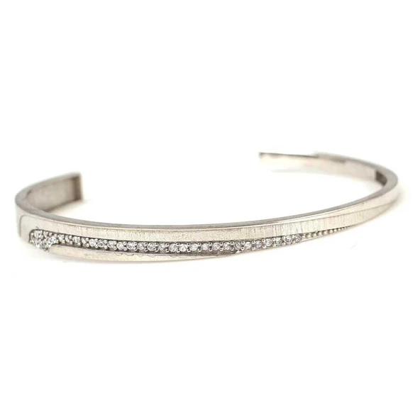 925 Ayar Gümüş Beyaz Taşlı Beyaz Renk Çiftli Astar Bilezik - Resim 5