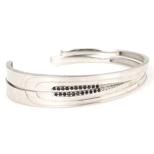 925 Ayar Gümüş Çiftli Astar Beyaz Renk Tel Bilezik ürün görseli 1