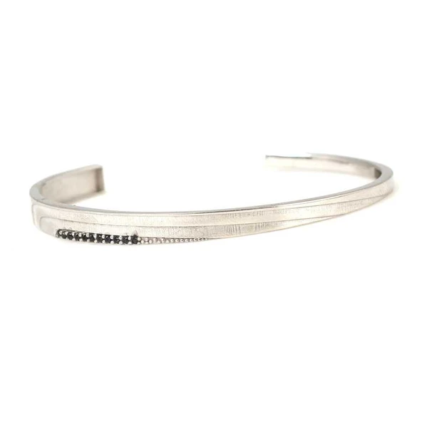 925 Ayar Gümüş Çiftli Astar Beyaz Renk Tel Bilezik - Resim 4