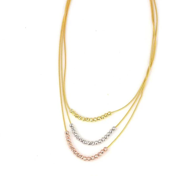 925 Ayar Gümüş Üç Sıra Dorika Toplu Kolye - Resim 3