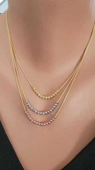 925 Ayar Gümüş Üç Sıra Dorika Toplu Kolye ürün görseli