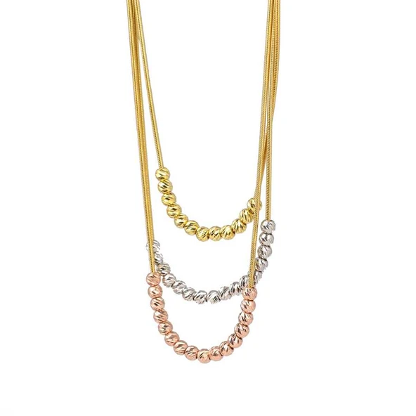 925 Ayar Gümüş Üç Sıra Dorika Toplu Kolye - Resim 2