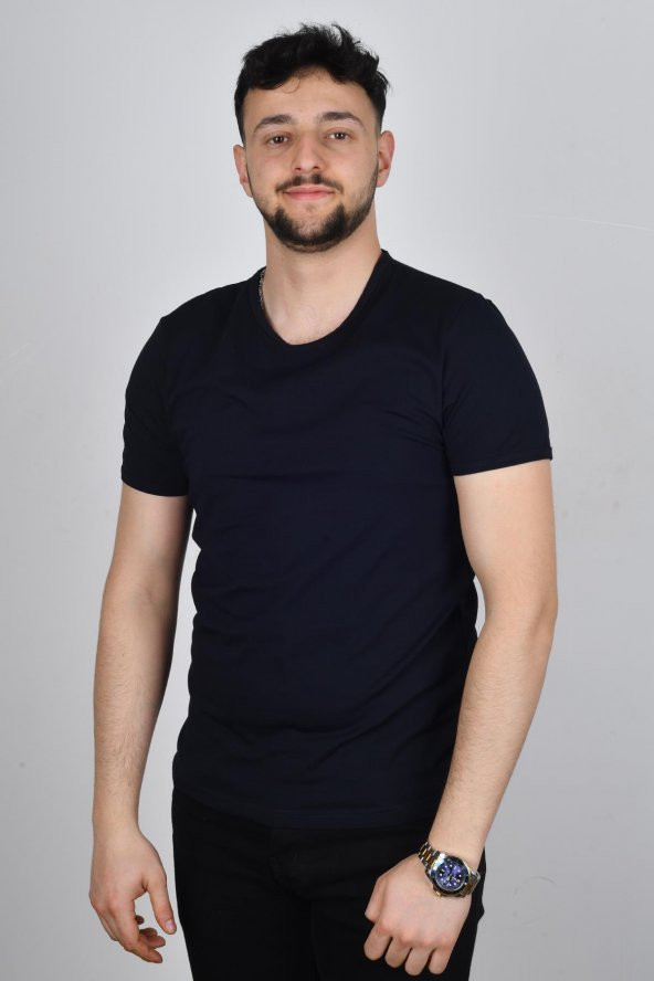 Cazador 23YCEEO04618 Erkek Lacivert Bisiklet Yaka T-Shirt