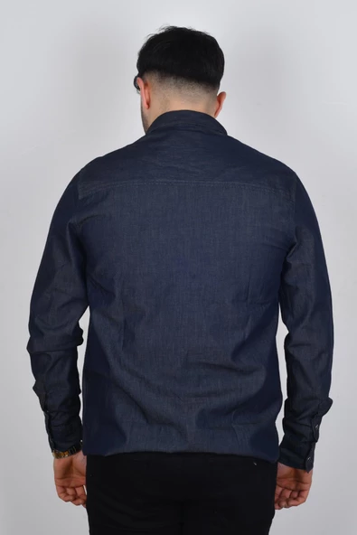 Cazador 22YCEEO02706 Erkek Lacivert Önü Cepli Kot Gömlek - 3