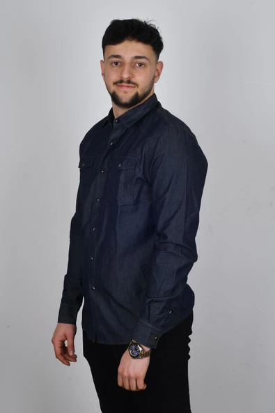 Cazador 22YCEEO02706 Erkek Lacivert Önü Cepli Kot Gömlek - 2