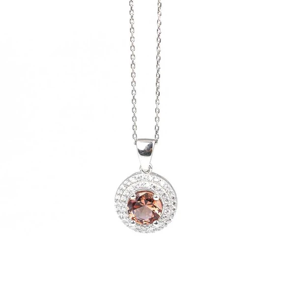 925 Ayar Gümüş Yuvarlak Çift Sıra Zirkonlu Kolye ürün görseli 1