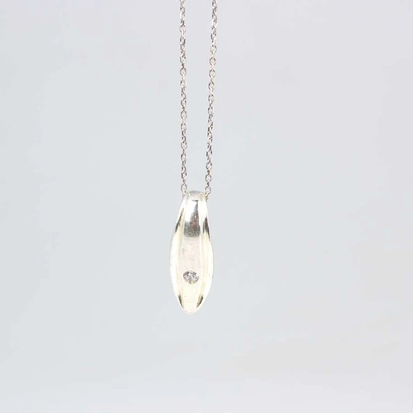 925 Ayar Gümüş Çift Sıra Oluklu Tektaşlı Model Kolye - Resim 2