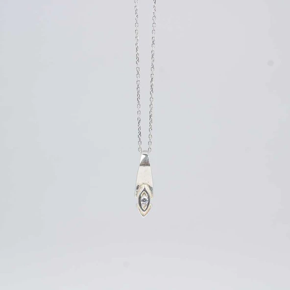 925 Ayar Gümüş Göz Model Tektaşlı Kolye - Resim 3