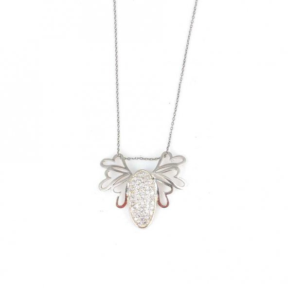 925 Ayar Gümüş Kalpli Kelebek Kolye