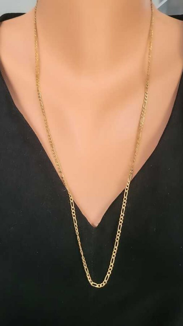 925 Ayar Gümüş Figaro Zincir Altın Kaplama Kolye