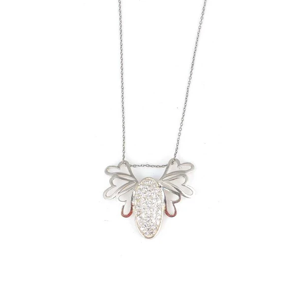 925 Ayar Gümüş Kalpli Kelebek Kolye - Resim 2