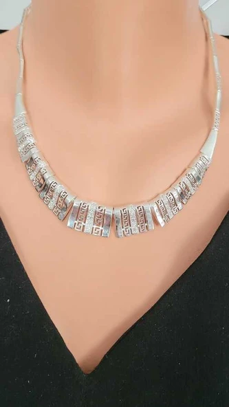 925 Ayar Gümüş Grek Motifli Kolye ürün görseli 1