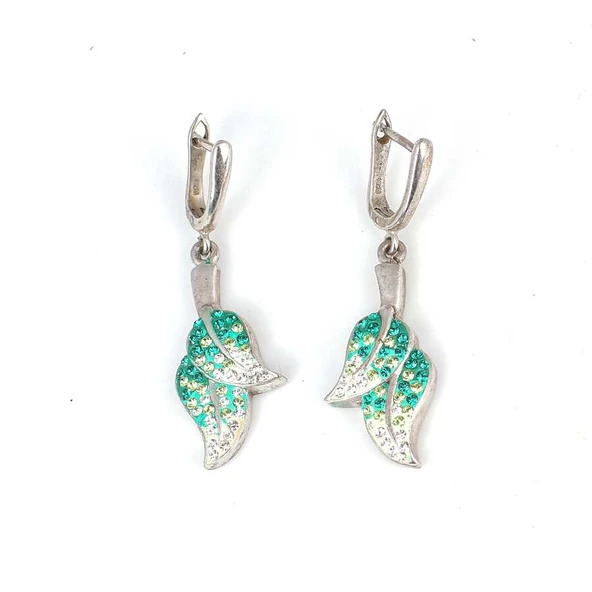 925 Ayar Gümüş Yaprak Model Taşlı Küpe ürün görseli 1