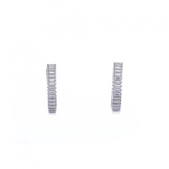 18 mm Halka Baget Taşlı 925 Ayar Gümüş Kadın Küpe - 2