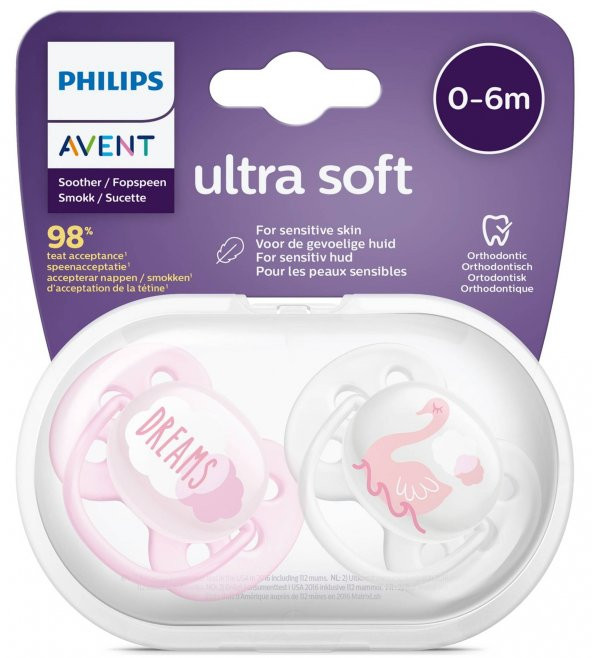 Philips Avent Scf222/02 Ultra Soft Desenli Pembe 0-6 Ay Emzik 2li