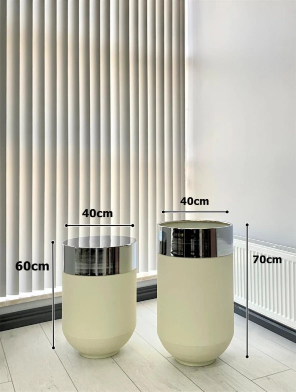 Dekoratif Krom Darbuka Beyaz Saksı 70cm + Sehpa 60cm İkili Set - Resim 3