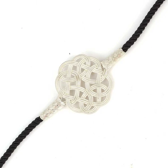 999 Ayar Gümüş Siyah İpli Kazaz Bileklik - Resim 2