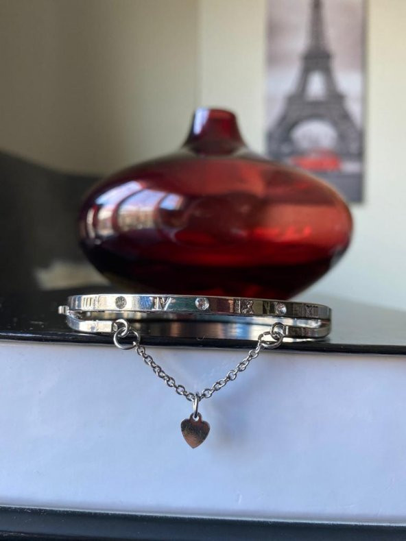 Lüks Paslanmaz Çelik Bileklik Kalp Aşkı Sonsuza Kadar Charm Gümüş Silver Kaplama Bilezik Bileklik - 2