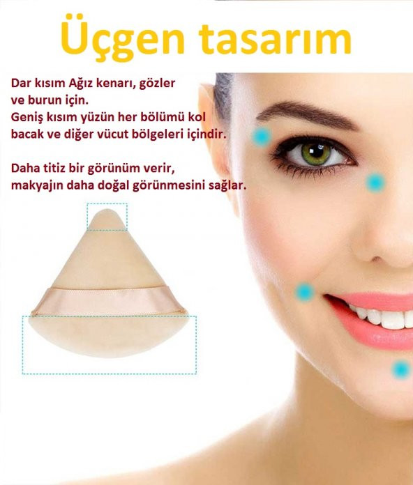 1 Adet Üçgen Pamuk Yıkanabilir Kadife puf Yüz Kontür Makyaj Bez Süngeri Kozmetik Fondöten - 4