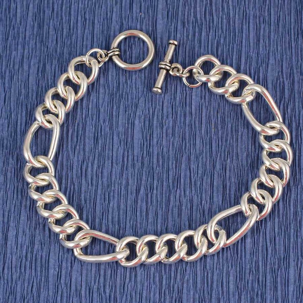 925 Ayar Gümüş İçi Boş Zincir Figaro Bileklik ürün görseli 1