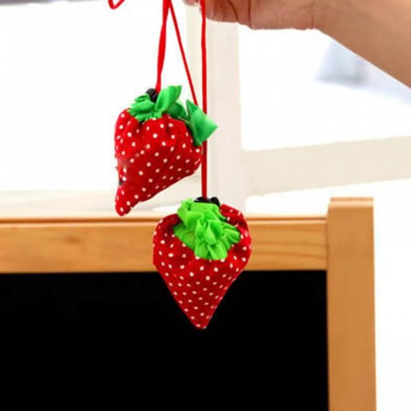 58cm x 38cm Pembe Çilek Katlanabilir Bez Market Alışveriş Pazar Torba Katlanan Çantası - 2