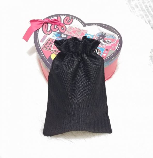 26x17,5 cm Siyah Hasır Kese Çanta Torba Hediyelik Kese Keten - 3