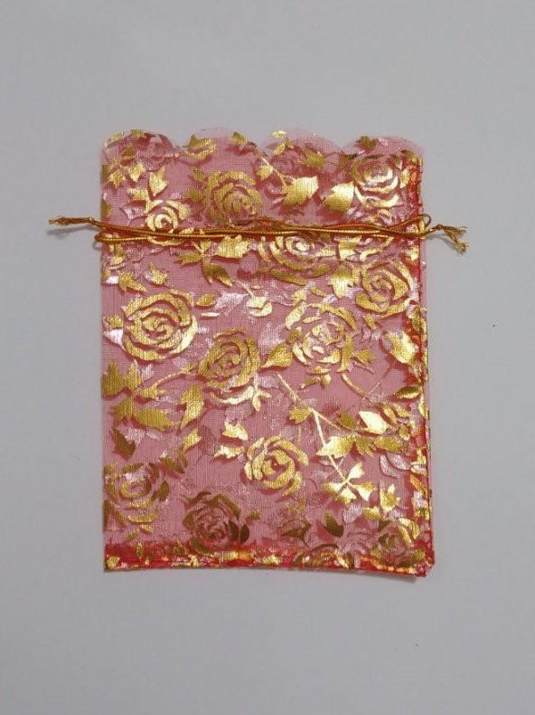 50 Adet Kırmızı Altın İşlemeli Şeffaf Bez Kına Düğün Mevlüt Sünnet Hediye Kesesi 16cmx 12c Kese Çanta - 2