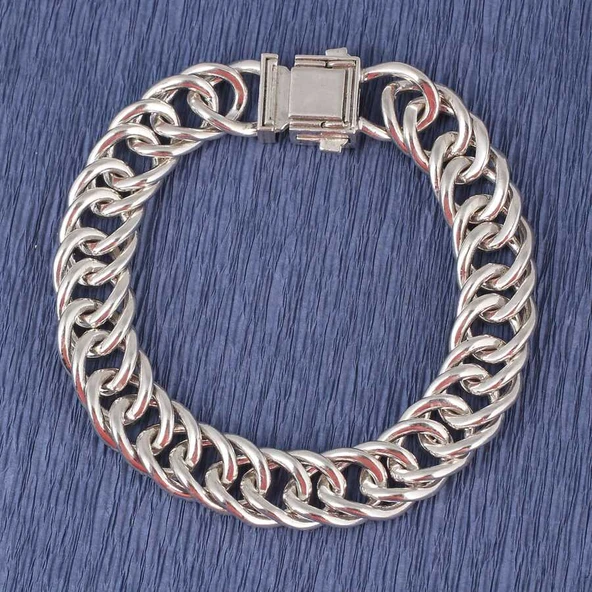 925 Ayar Gümüş Kasa Kilitli Gurme Zincir Bileklik ürün görseli 1