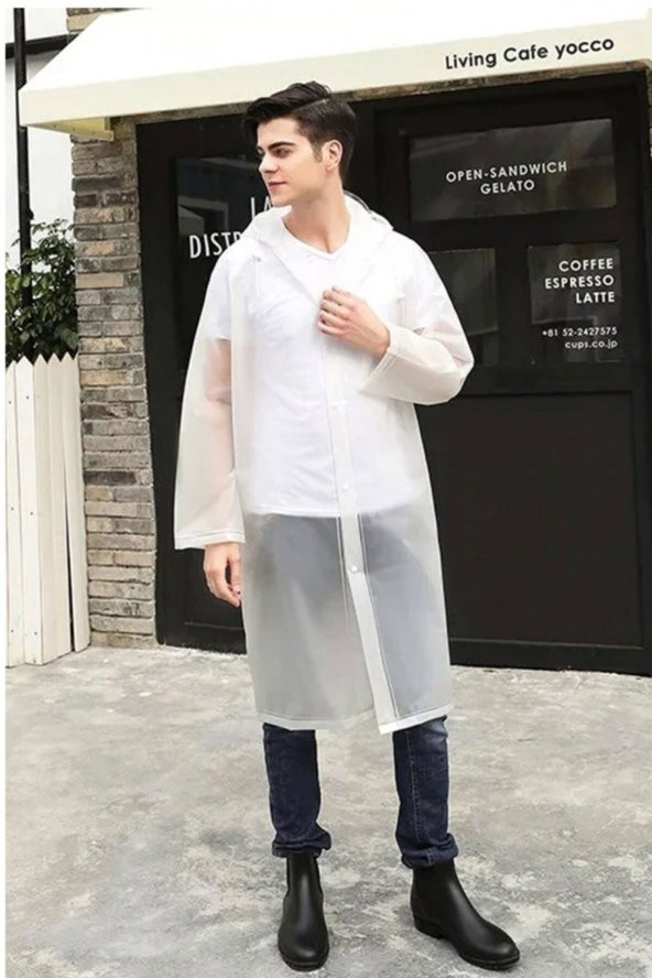 Yağmurluk Bay Bayan Kapüşonlu Çıtçıtlı Eva Beyaz Yağmurluk - 2