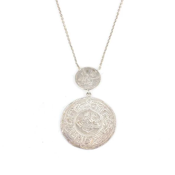 925 Ayar Gümüş Mahmudiye Paralı Kolye - Resim 3