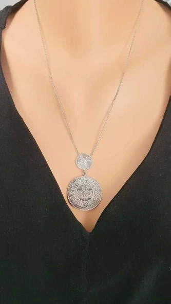 925 Ayar Gümüş Mahmudiye Paralı Kolye ürün görseli 1