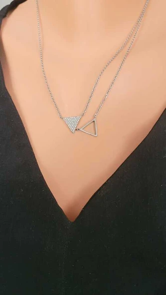 925 Ayar Gümüş İkili Üçgen Kolye ürün görseli