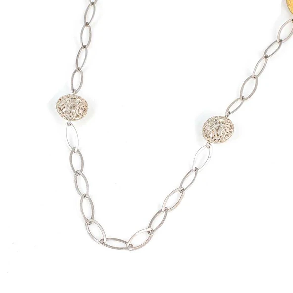 925 Ayar Gümüş Akik Taşlı ve Halkalı Ajurlu Toplu Uzun Kolye - Resim 5