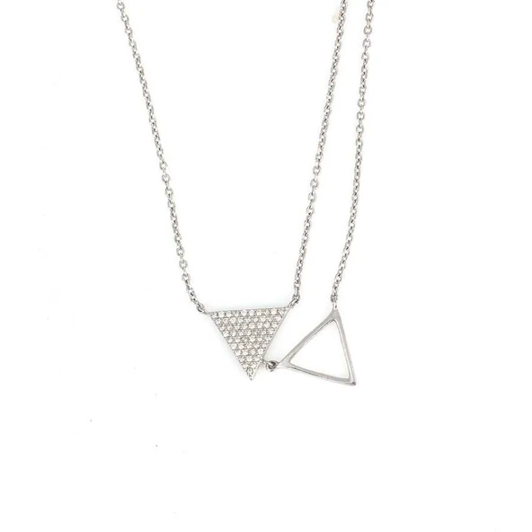 925 Ayar Gümüş İkili Üçgen Kolye - Resim 2