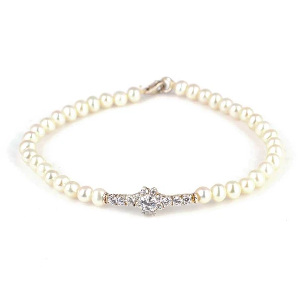 925 Ayar Gümüş Çiçekli İncili Kollu Bileklik - Resim 3