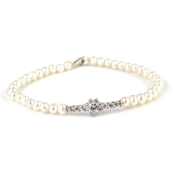 925 Ayar Gümüş Çiçekli İncili Kollu Bileklik - Resim 2