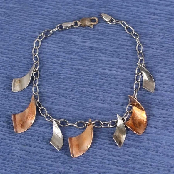 925 Ayar Gümüş Çift Renk Dalgalı Model Bileklik ürün görseli 1