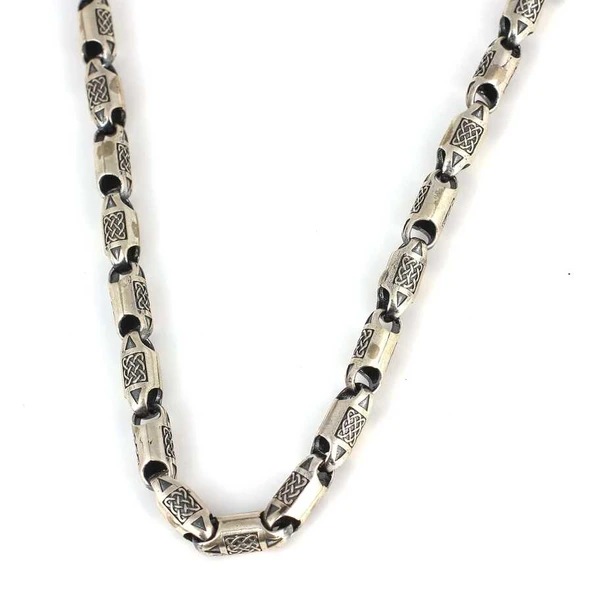 925 Ayar Gümüş 50 Cm Döküm İşlemeli Zincir Kolye - Resim 3