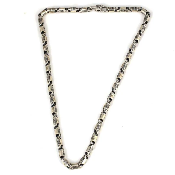 925 Ayar Gümüş 50 Cm Döküm İşlemeli Zincir Kolye - Resim 2