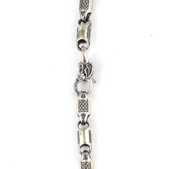 925 Ayar Gümüş 50 Cm Döküm İşlemeli Zincir Kolye - Resim 4