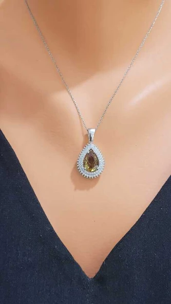 925 Ayar Gümüş Damla Zultanit Taşlı Kolye ürün görseli 1