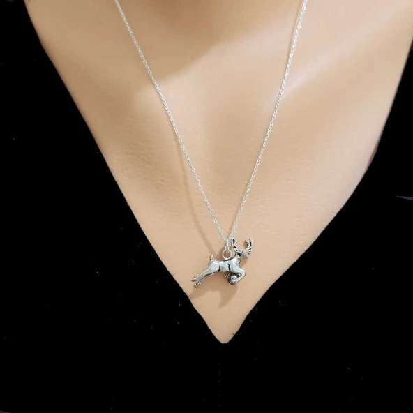 925 Ayar Gümüş Koşan Geyik Kolye ürün görseli 1