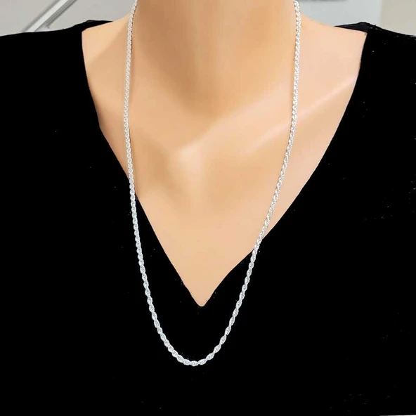 925 Ayar Gümüş Halat Zincir Kolye, İnce ürün görseli 1