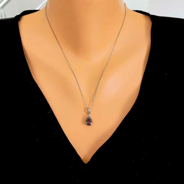 925 Ayar Gümüş Damla Mistik Topaz Taşlı Kolye ürün görseli