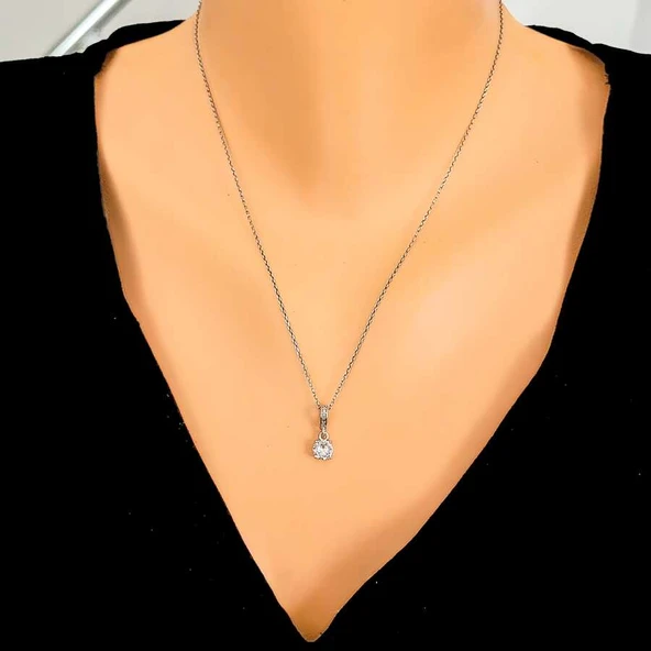 925 Ayar Gümüş Yuvarlak Küçük Zirkon Taşlı Kolye ürün görseli 1